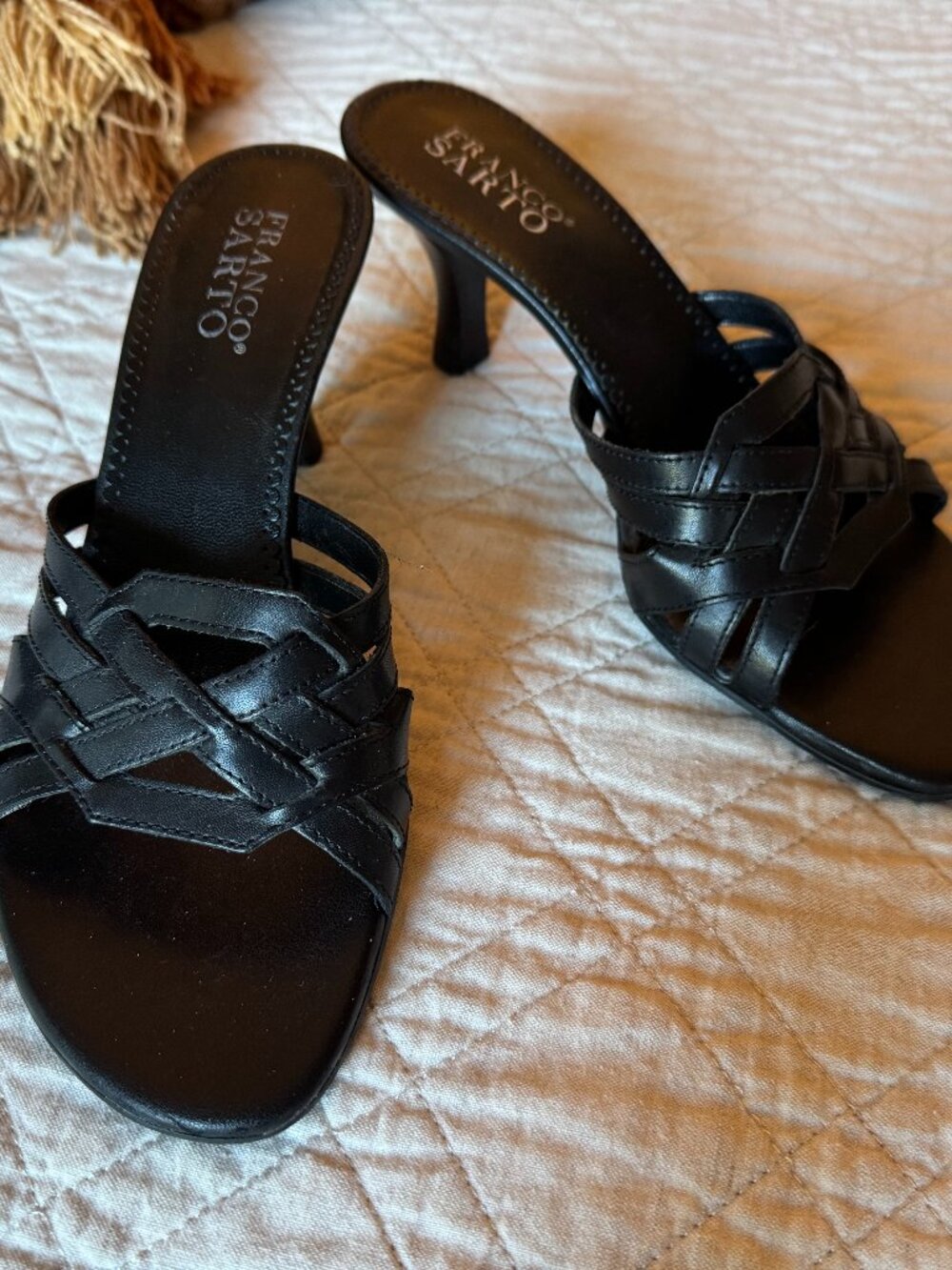 Franco Sarto Black Leather Kitten Heels
